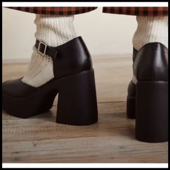 Free People Gwen Mary Jane Leather Platform Heels Shoes Black Size US 8/EU 38.5 - Picture 2 of 16